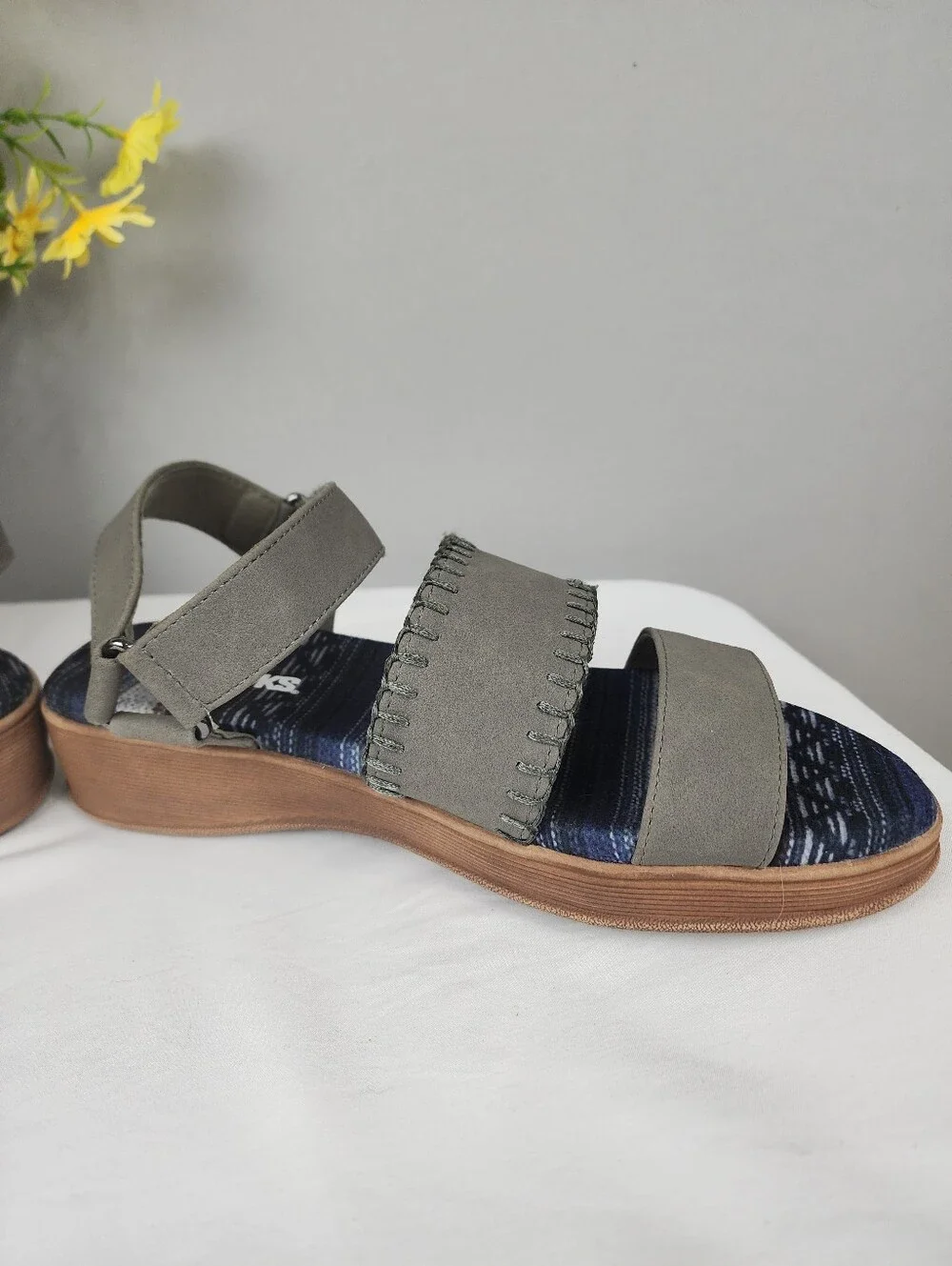 Muk Luks Sandals - Grey Blue With Velcro Strap Sz 10
